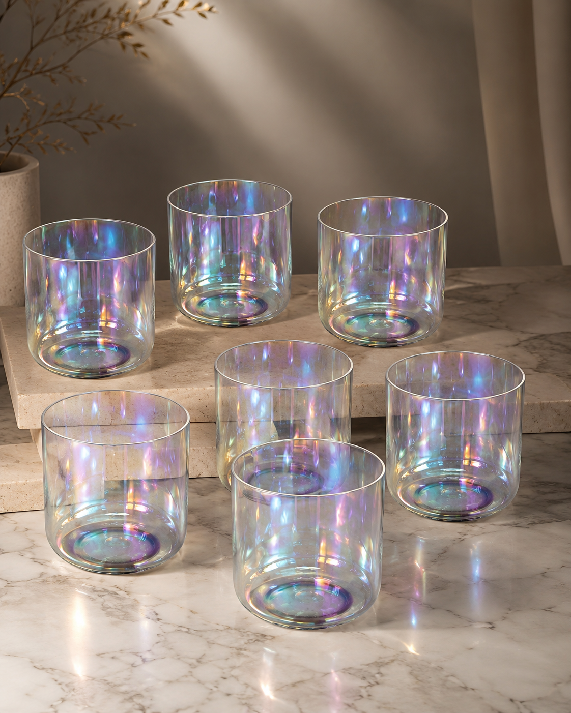 Set Lumière · 7 bols en cristal clair poli · édition praticien
